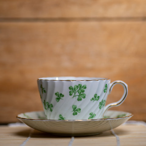 SHAMROCK AND CLOVER TEA CUP AND SAUCER