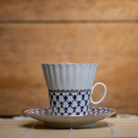 COBALT NET TEA CUP AND SAUCER