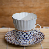 COBALT NET TEA CUP AND SAUCER